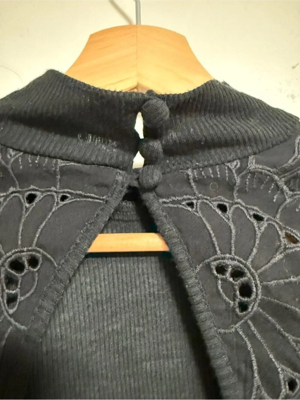 Free People Black Ribbed Mock Neck Open Back Lace Trim Bodysuit Large